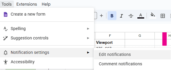 Google Sheets Notification Rules Dialog